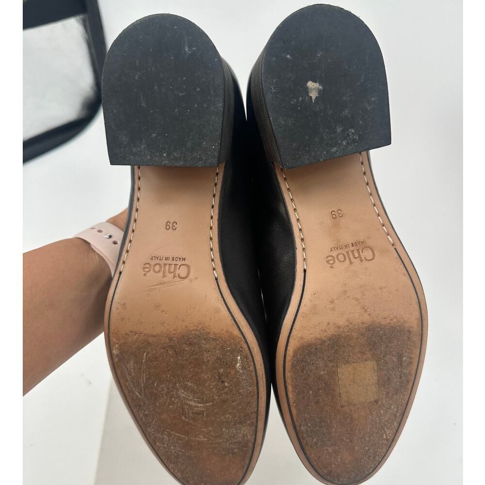 Chloe Leather Scalloped Accent Pumps Loafer Heel - Picture 8 of 9
